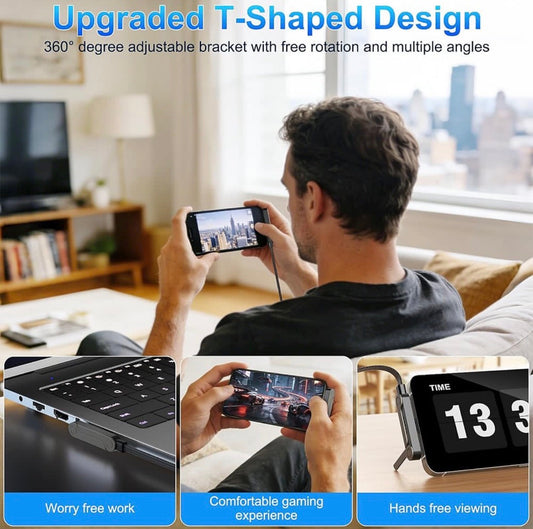 240W Fast Charging Type-C Cable with Foldable Phone Holder | Magnetic Rotating Stand Cable | Durable Braided USB-C Charger